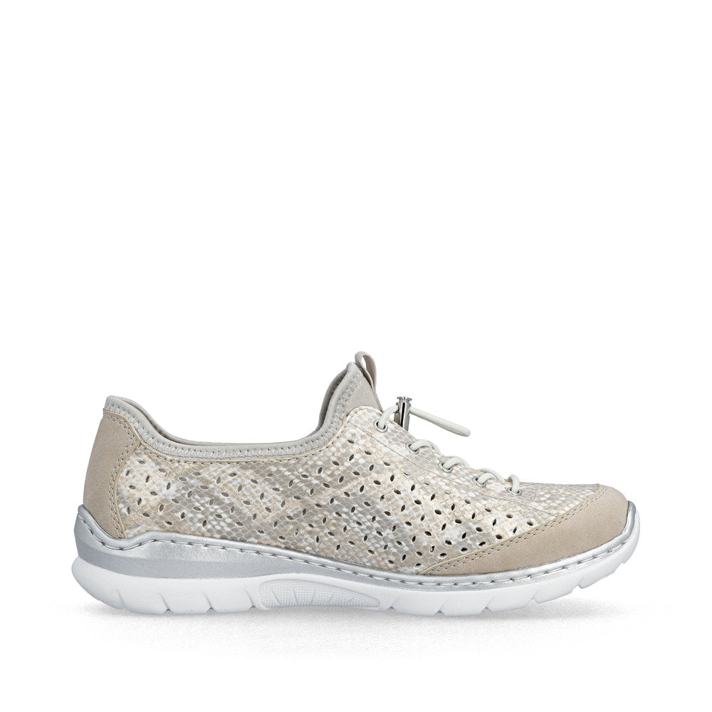Rieker L3252-92 Beige, Off White & Gold F 1/2 Fit Elastic Speed Lace Shoes
