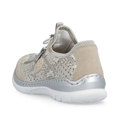 Rieker L3252-92 Beige, Off White & Gold F 1/2 Fit Elastic Speed Lace Shoes