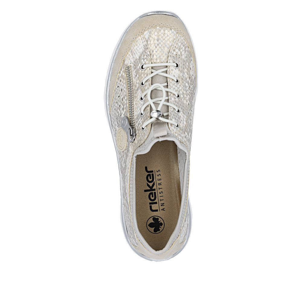 Rieker L3252-92 Beige, Off White & Gold F 1/2 Fit Elastic Speed Lace Shoes