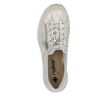 Rieker L3252-92 Beige, Off White & Gold F 1/2 Fit Elastic Speed Lace Shoes