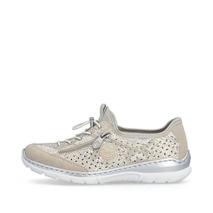 Rieker L3252-92 Beige, Off White & Gold F 1/2 Fit Elastic Speed Lace Shoes