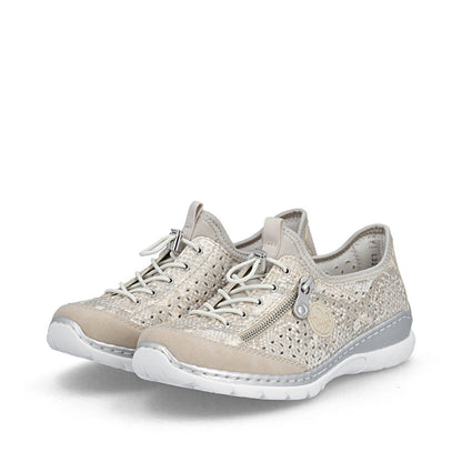 Rieker L3252-92 Beige, Off White & Gold F 1/2 Fit Elastic Speed Lace Shoes