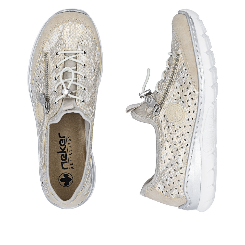 Rieker L3252-92 Beige, Off White & Gold F 1/2 Fit Elastic Speed Lace Shoes