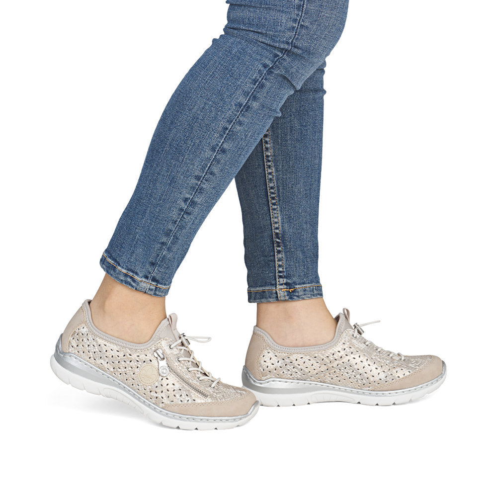 Rieker L3252-92 Beige, Off White & Gold F 1/2 Fit Elastic Speed Lace Shoes