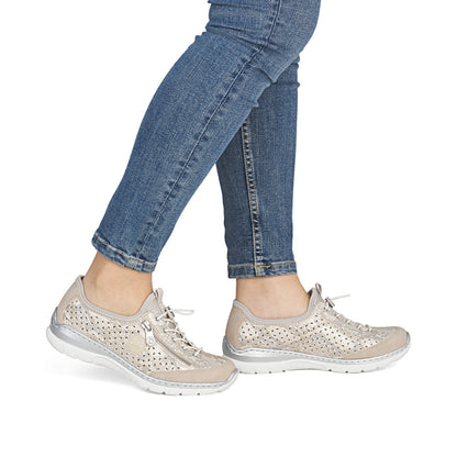 Rieker L3252-92 Beige, Off White & Gold F 1/2 Fit Elastic Speed Lace Shoes