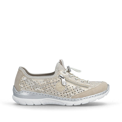 Rieker L3252-92 Beige, Off White & Gold F 1/2 Fit Elastic Speed Lace Shoes
