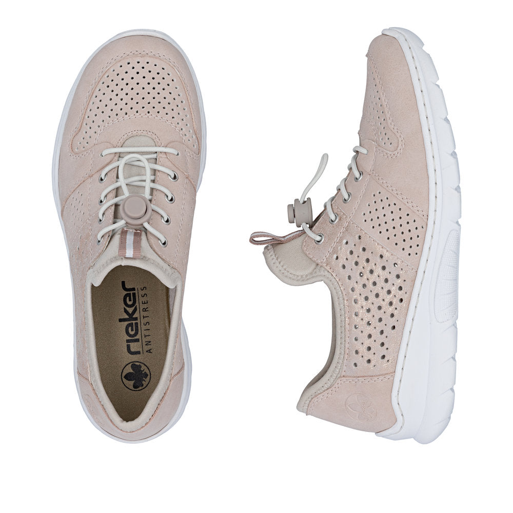 Rieker L3254-32 Rose, Pearl Cream F 1/2 Elastic Speed Lace Shoes