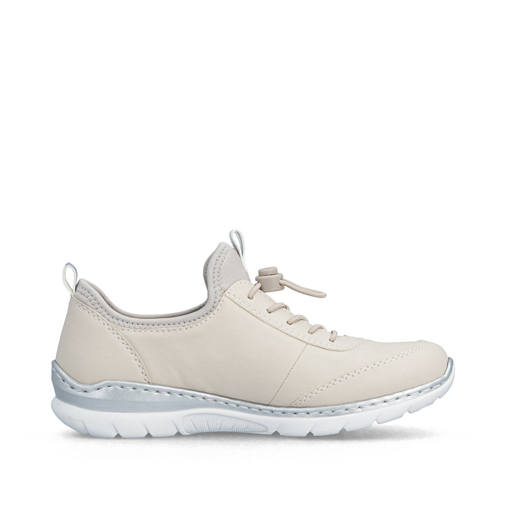 Rieker L3259-60 Ivory Pearl Silver F 1/2 Fit Elastic Speed Lace Shoes