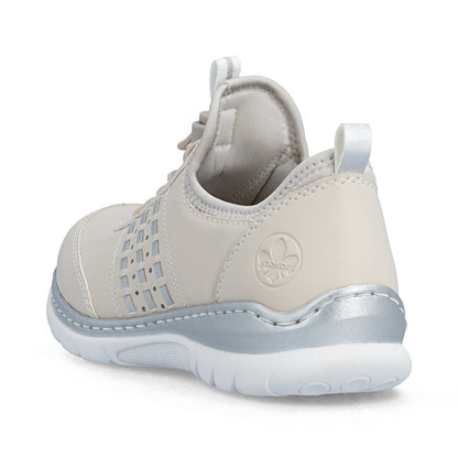 Rieker L3259-60 Ivory Pearl Silver F 1/2 Fit Elastic Speed Lace Shoes