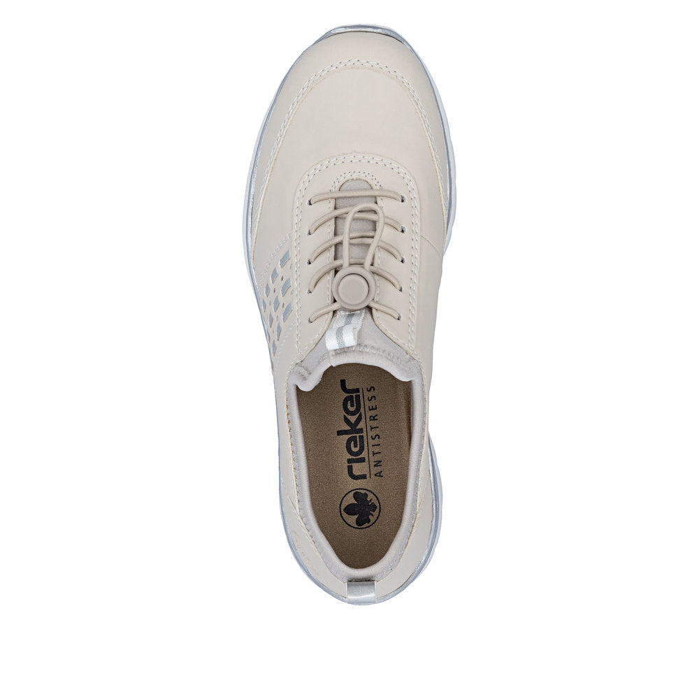 Rieker L3259-60 Ivory Pearl Silver F 1/2 Fit Elastic Speed Lace Shoes
