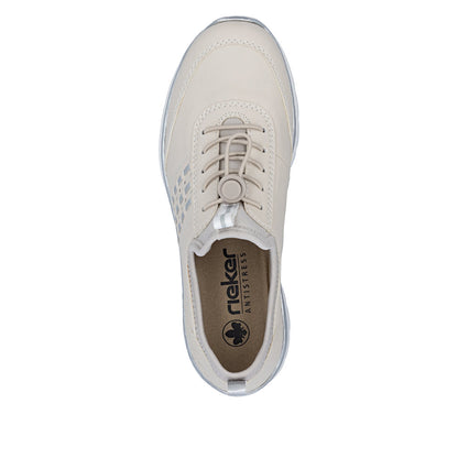 Rieker L3259-60 Ivory Pearl Silver F 1/2 Fit Elastic Speed Lace Shoes