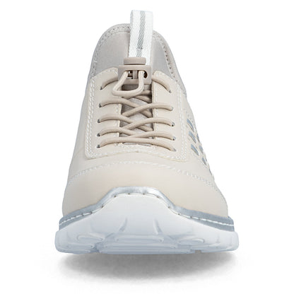 Rieker L3259-60 Ivory Pearl Silver F 1/2 Fit Elastic Speed Lace Shoes