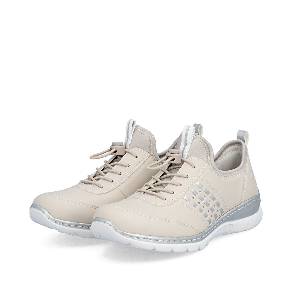 Rieker L3259-60 Ivory Pearl Silver F 1/2 Fit Elastic Speed Lace Shoes
