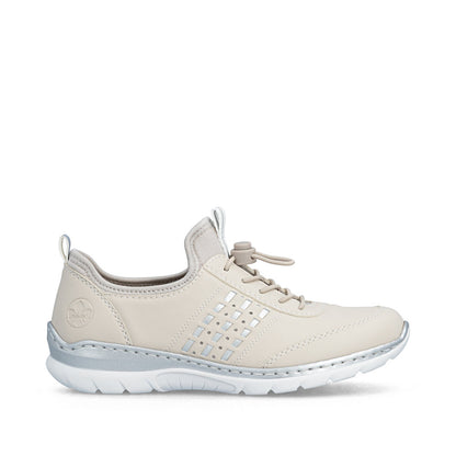 Rieker L3259-60 Ivory Pearl Silver F 1/2 Fit Elastic Speed Lace Shoes