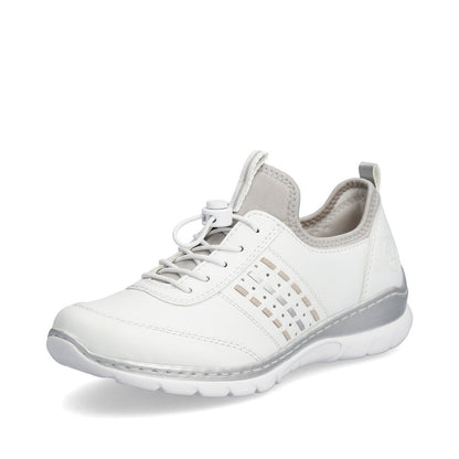 Rieker L3259-80 White & Silver Elastic Lace Shoes