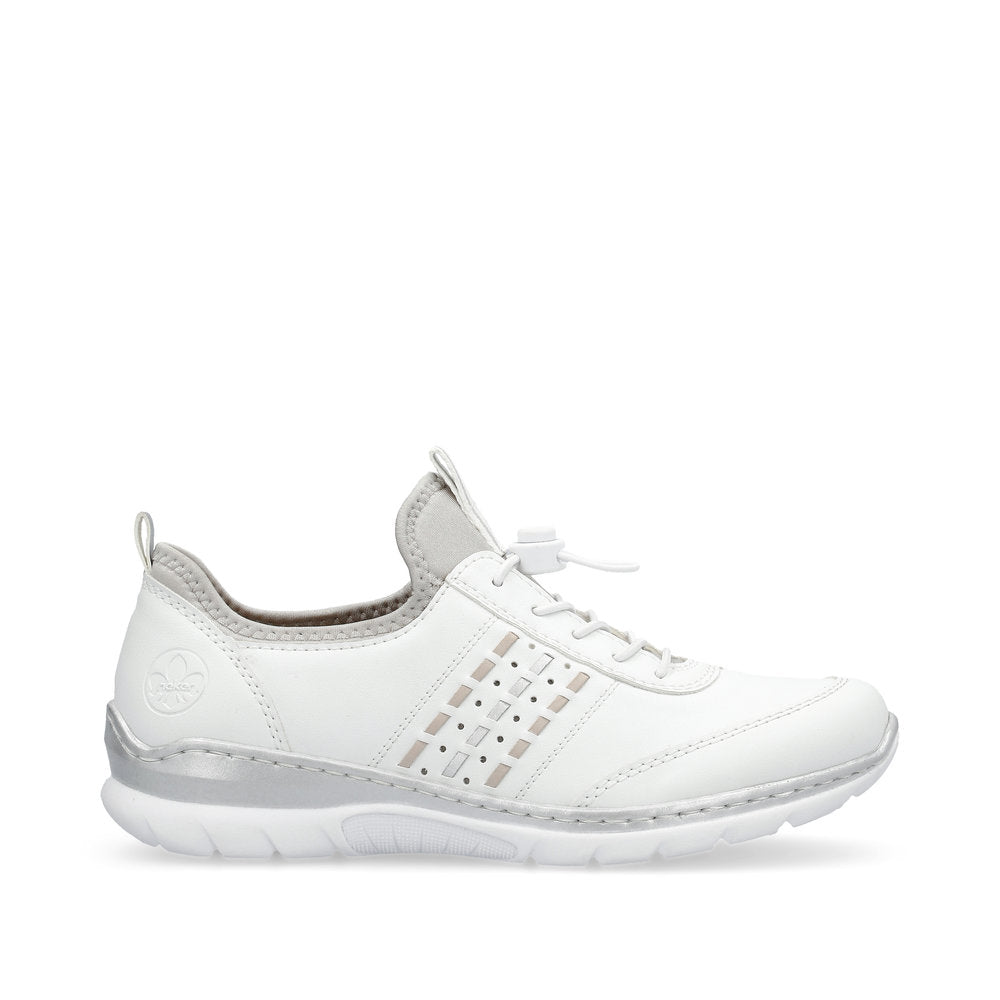 Rieker L3259-80 White & Silver Elastic Lace Shoes