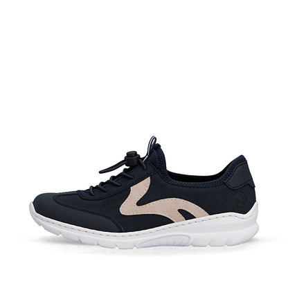 Rieker L32G9-14 Navy & Pink F 1/2 Fit Elastic Speed Lace Shoes