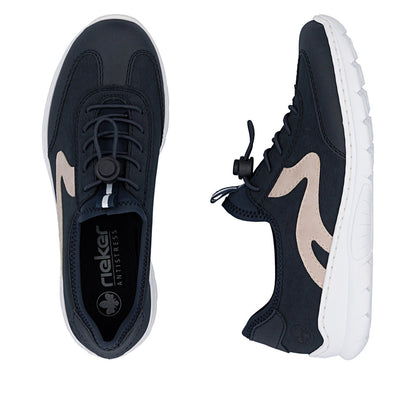 Rieker L32G9-14 Navy & Pink F 1/2 Fit Elastic Speed Lace Shoes