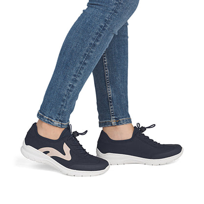 Rieker L32G9-14 Navy & Pink F 1/2 Fit Elastic Speed Lace Shoes