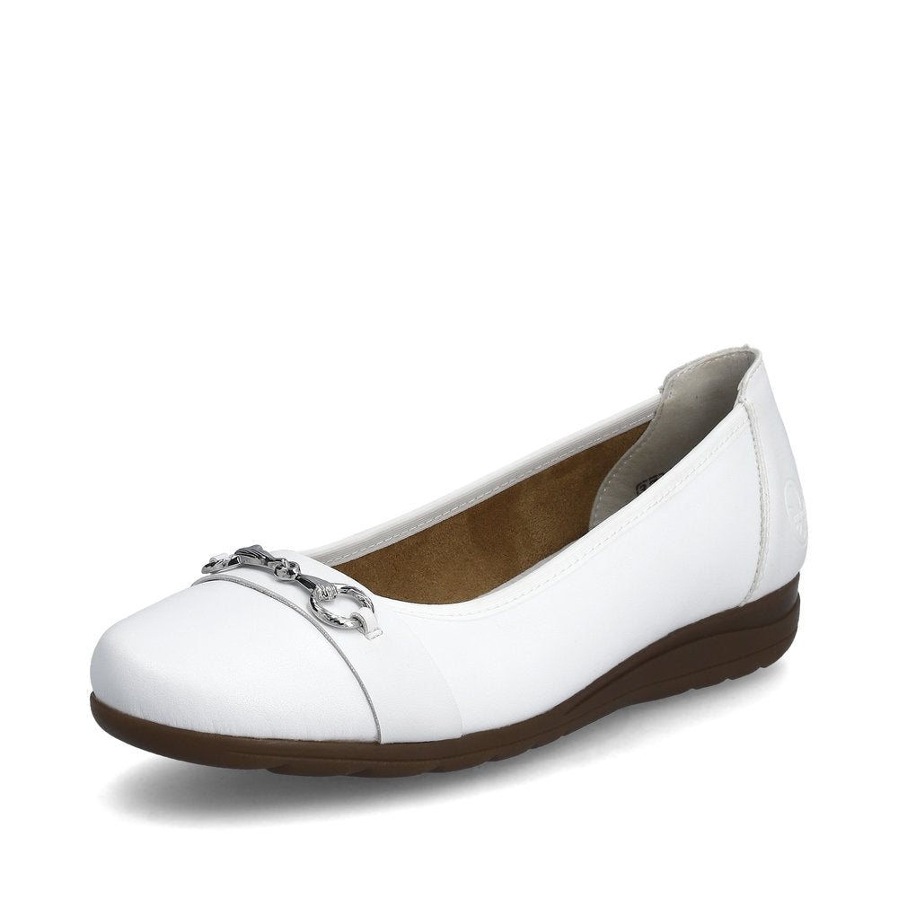 Rieker L9360-80 White Slip On Pumps with Silver Link