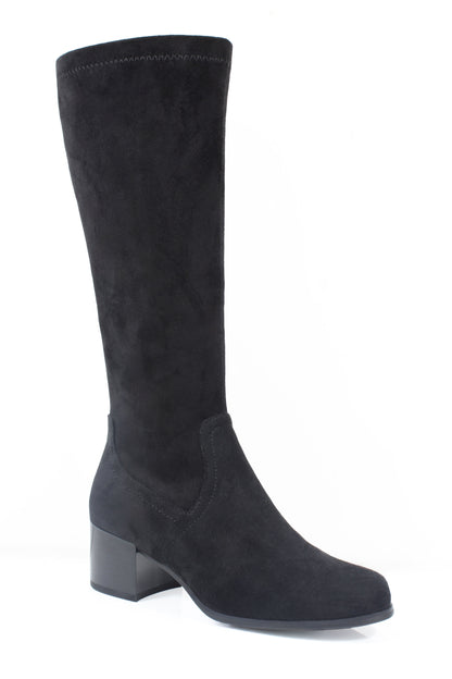 Susst Lucia26 Black Micro Low Heel Stretch Knee Boots