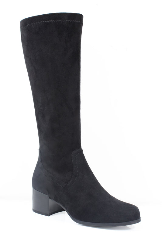 Susst Lucia26 Black Micro Low Heel Stretch Knee Boots