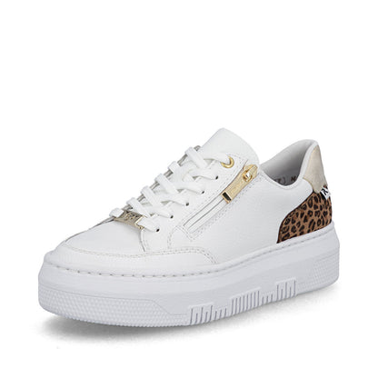 Rieker M1900-80 White & Leopard Heel F Fit Trainers with Zip