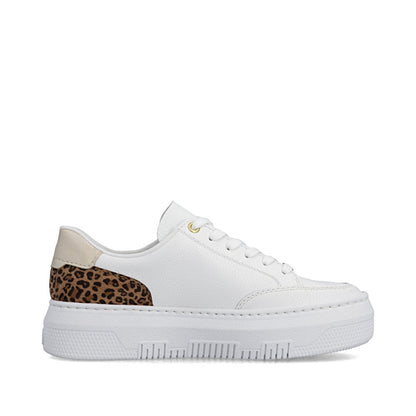 Rieker M1900-80 White & Leopard Heel F Fit Trainers with Zip