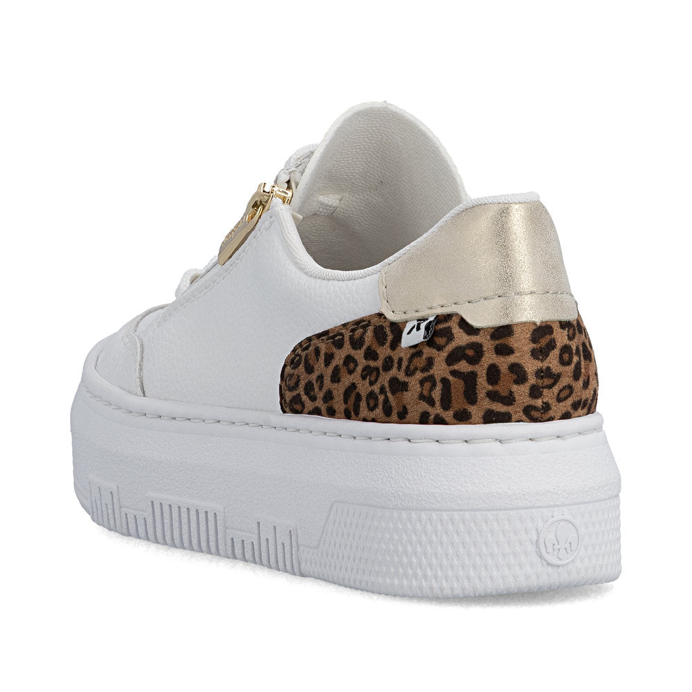 Rieker M1900-80 White & Leopard Heel F Fit Trainers with Zip