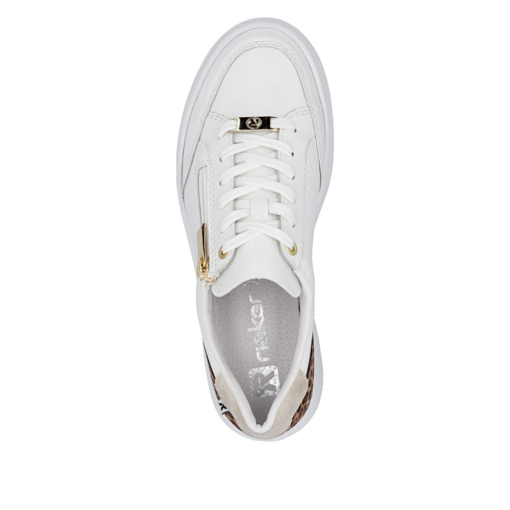 Rieker M1900-80 White & Leopard Heel F Fit Trainers with Zip
