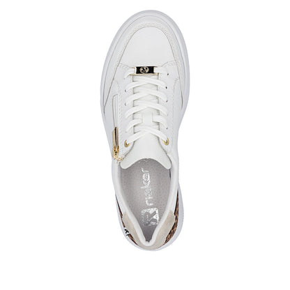 Rieker M1900-80 White & Leopard Heel F Fit Trainers with Zip