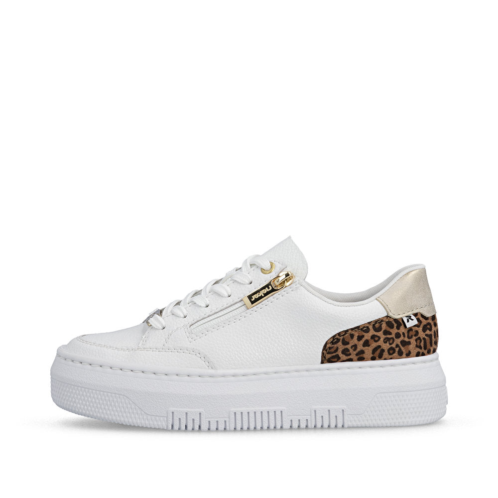 Rieker M1900-80 White & Leopard Heel F Fit Trainers with Zip
