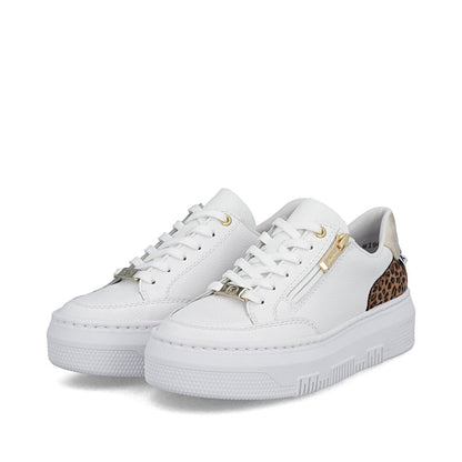 Rieker M1900-80 White & Leopard Heel F Fit Trainers with Zip