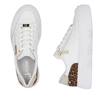 Rieker M1900-80 White & Leopard Heel F Fit Trainers with Zip