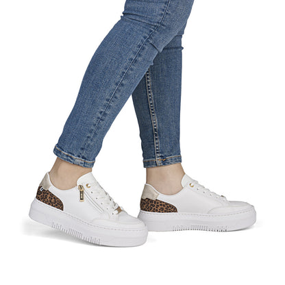 Rieker M1900-80 White & Leopard Heel F Fit Trainers with Zip