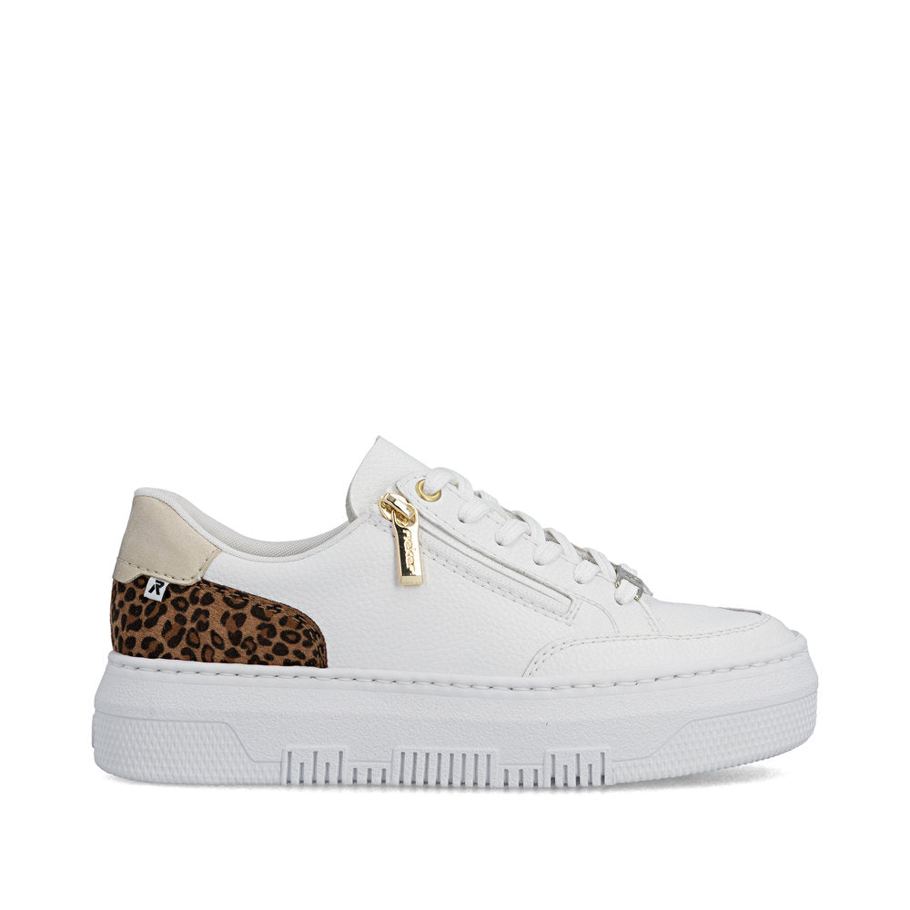 Rieker M1900-80 White & Leopard Heel F Fit Trainers with Zip