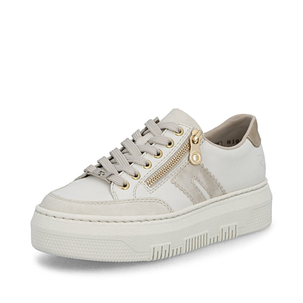 Rieker M1912-80 Cream & Gold zip F Fit Trainers