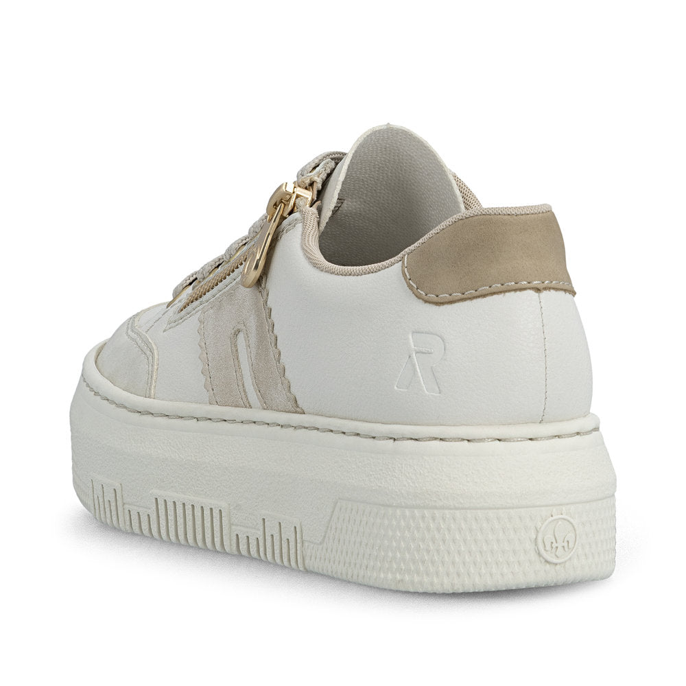 Rieker M1912-80 Cream & Gold zip F Fit Trainers