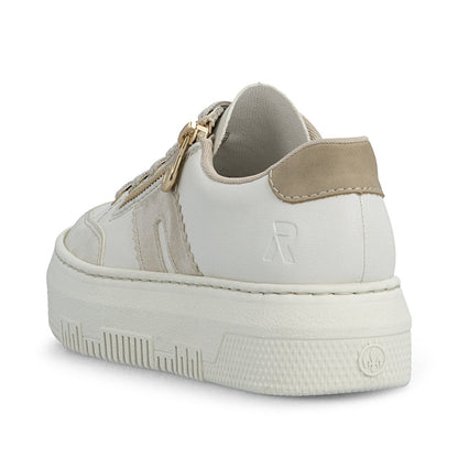 Rieker M1912-80 Cream & Gold zip F Fit Trainers