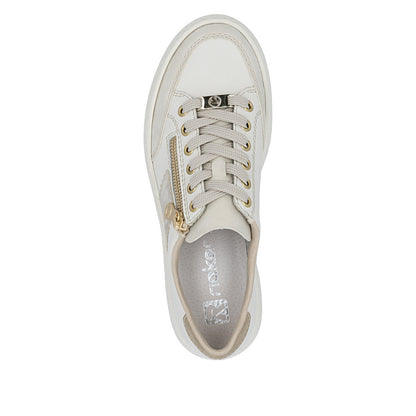 Rieker M1912-80 Cream & Gold zip F Fit Trainers