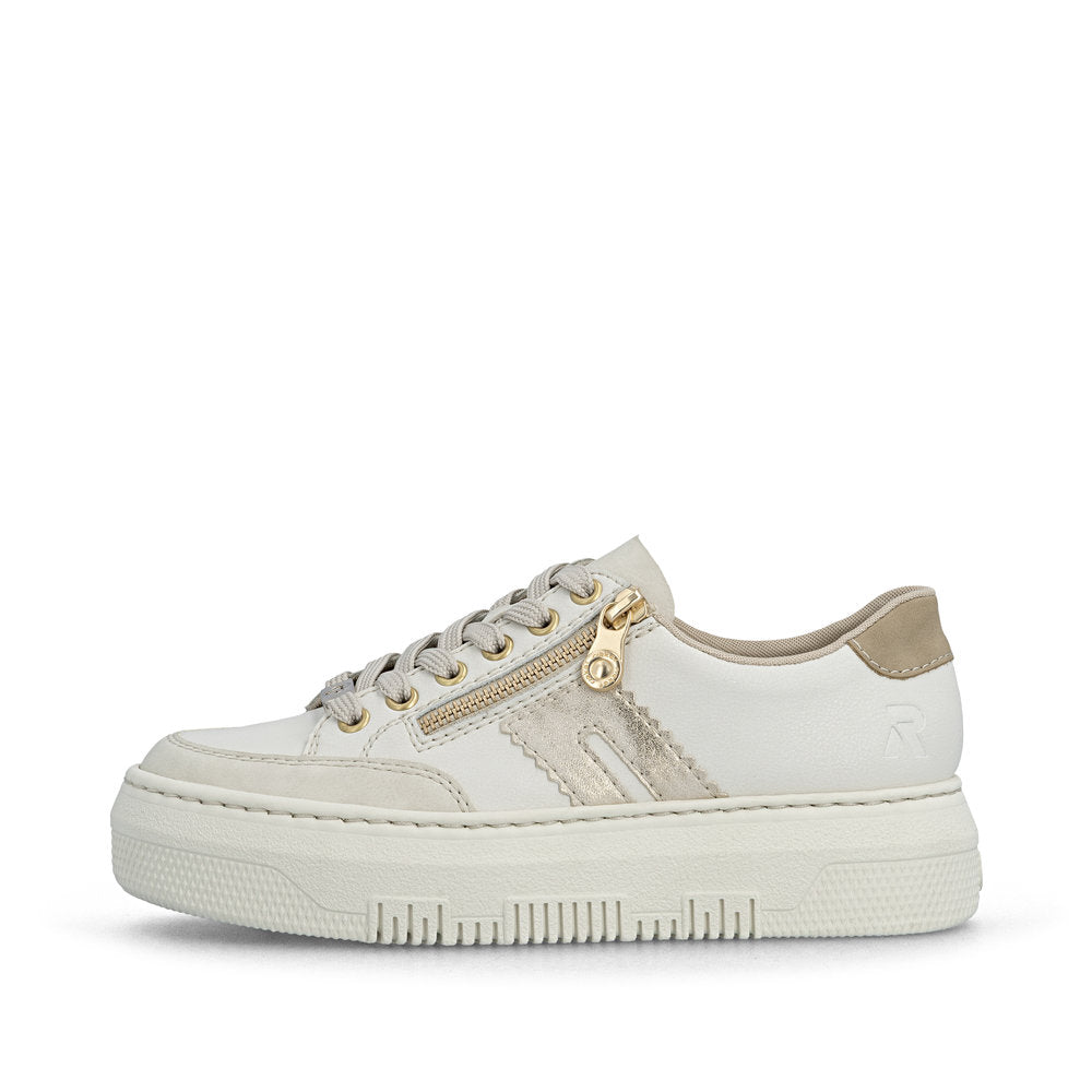 Rieker M1912-80 Cream & Gold zip F Fit Trainers