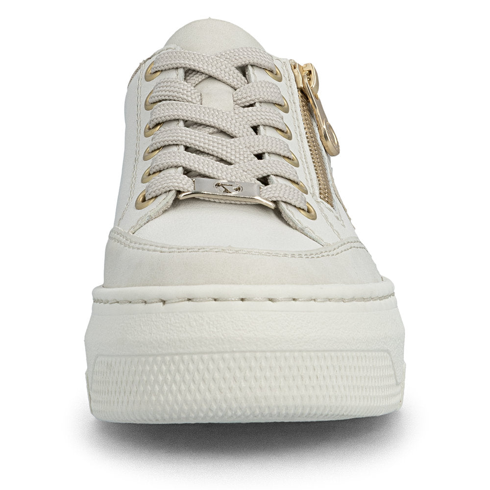 Rieker M1912-80 Cream & Gold zip F Fit Trainers