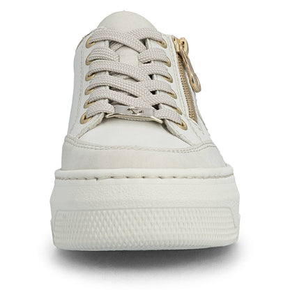 Rieker M1912-80 Cream & Gold zip F Fit Trainers
