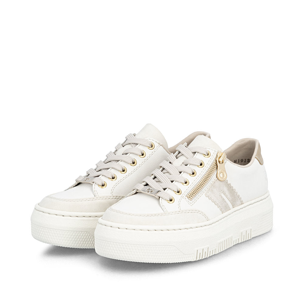Rieker M1912-80 Cream & Gold zip F Fit Trainers