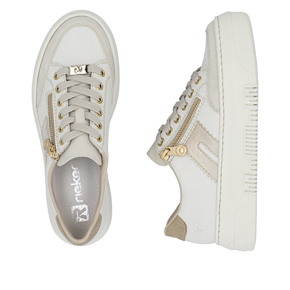 Rieker M1912-80 Cream & Gold zip F Fit Trainers