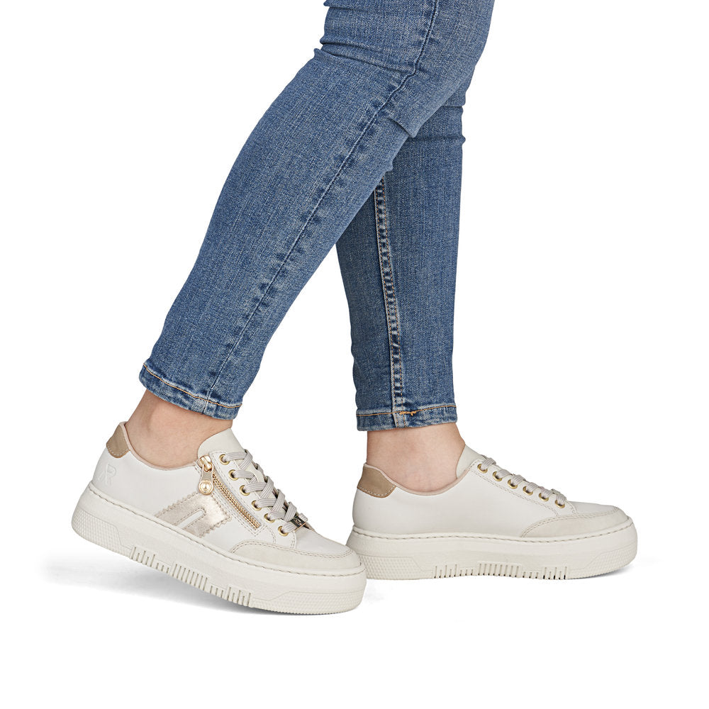 Rieker M1912-80 Cream & Gold zip F Fit Trainers