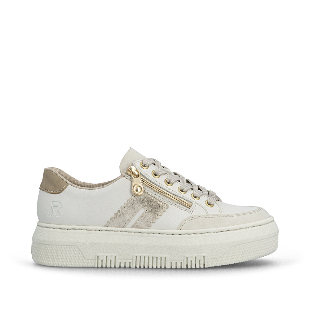 Rieker M1912-80 Cream & Gold zip F Fit Trainers