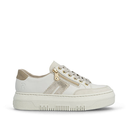 Rieker M1912-80 Cream & Gold zip F Fit Trainers