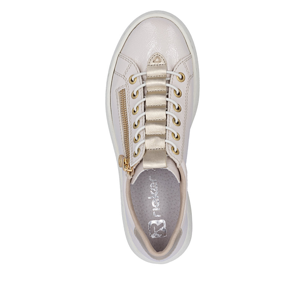Rieker M1953-80 Beige Off White & Pale Gold F Fit Trainers