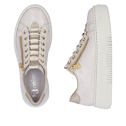 Rieker M1953-80 Beige Off White & Pale Gold F Fit Trainers